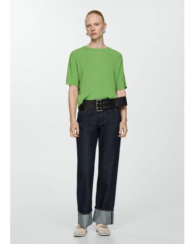 Mango Ribbed Knit T-shirt - Green