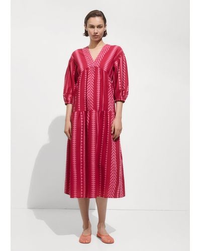 Mango Geometric Print Midi Dress - Red