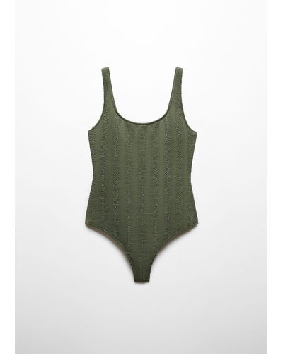Mango Textured Swimsuit - Green