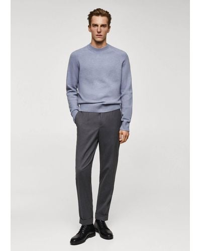 Mango Knitted Jumper With Ribbed Details Sky - Blue