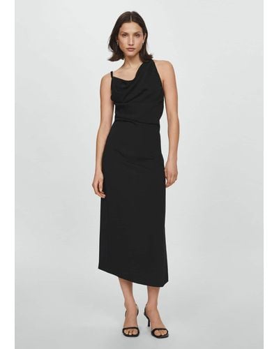 Mango Asymmetric Neckline Dress - Black