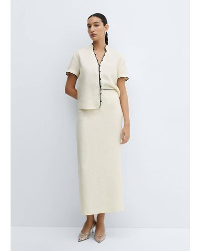 Mango Linen Skirt With Slit - White