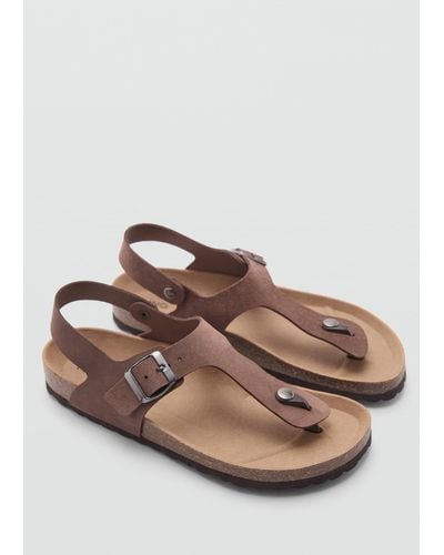Mango Leather Sandals With Straps - Brown