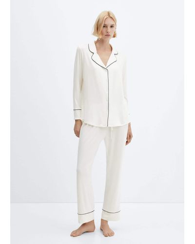 Mango Pyjama Shirt With Contrast Piping Off - White