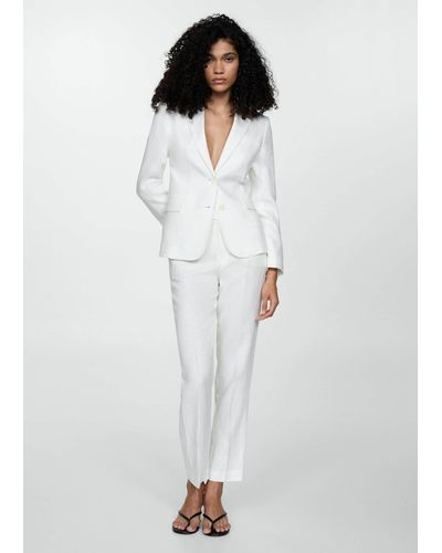 Mango Linen Suit Trousers - White