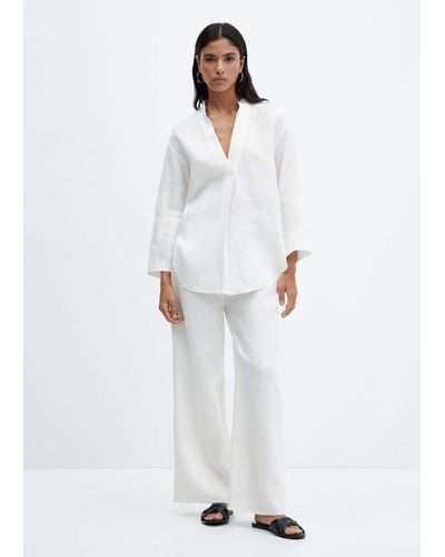 Mango Linen-blend Elastic Waist Trousers - White