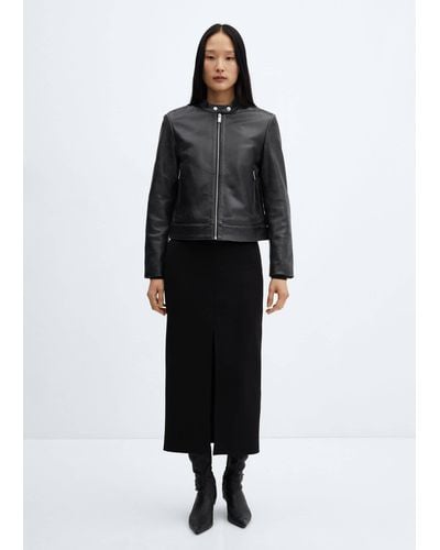 Mango Midi-skirt With Front Slit - Black