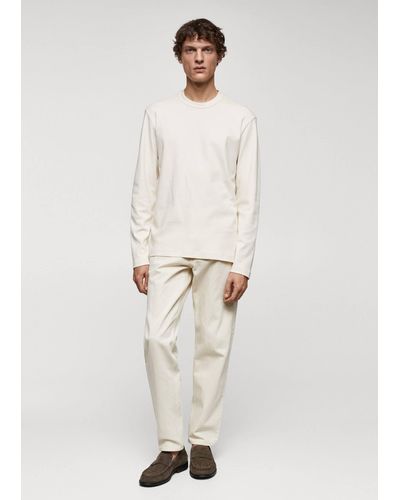 Mango 100% Cotton Long-sleeved T-shirt Off - White