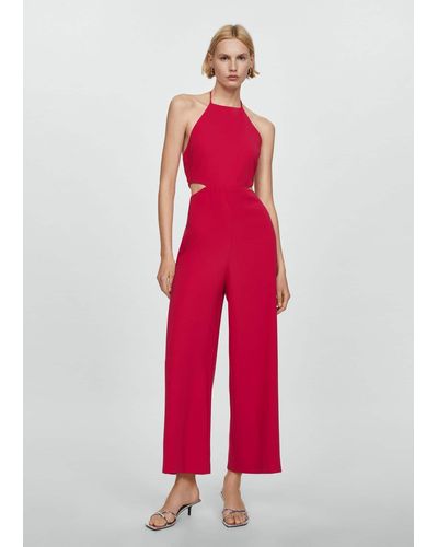 Mango Halter Jumpsuit With Slits - Red
