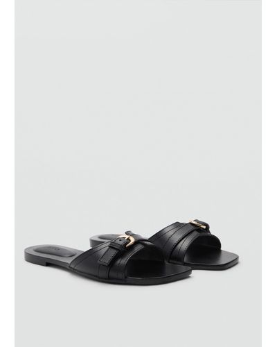 Mango Buckle Leather Sandals - White