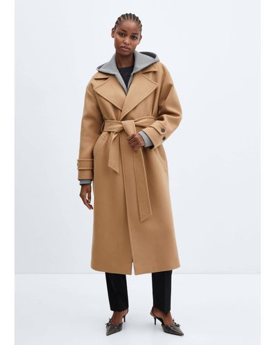 Mango Traviata Wool Blend Belted Coat in Natural | Lyst UK