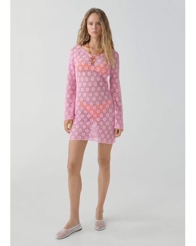 Mango Floral Crochet Dress Pastel - Pink