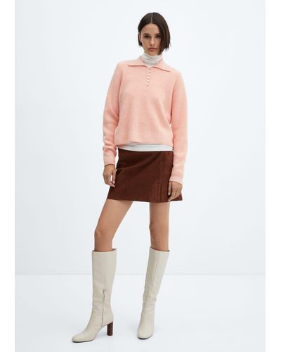 Mango Knitted Polo Neck Jumper Pastel - Pink