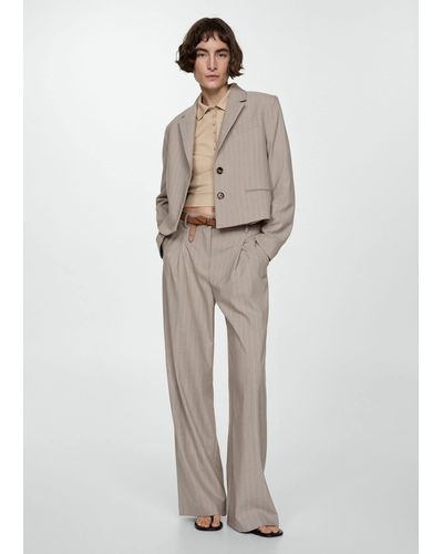 Mango Pinstripe Suit Trousers - Natural