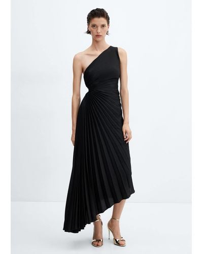 Mango Asymmetrical Pleated Dress - Black