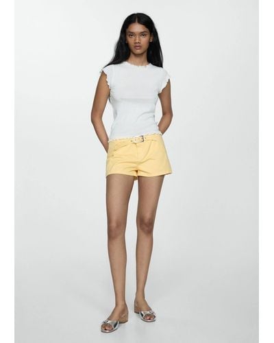 Mango Denim Shorts With Belt - White