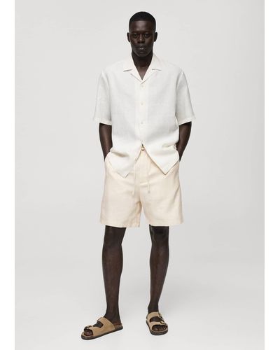 Mango Cotton Linen Drawstring Bermuda Shorts - Natural