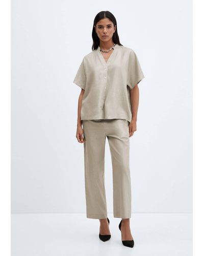 Mango Short Sleeve Linen-blend Shirt Medium - Natural