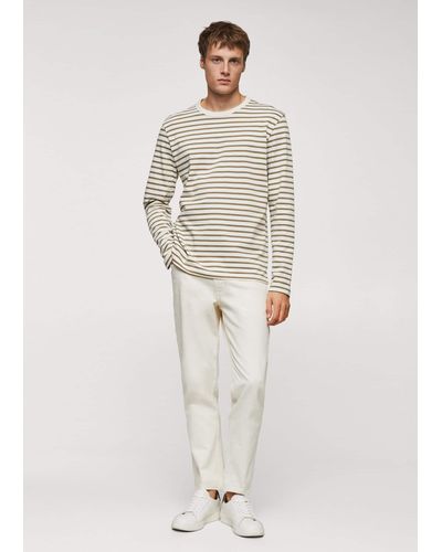 Mango Striped Long Sleeves T-shirt Olive - White