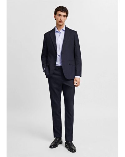 Mango Slim Fit Structured Suit Shirt Sky - Blue