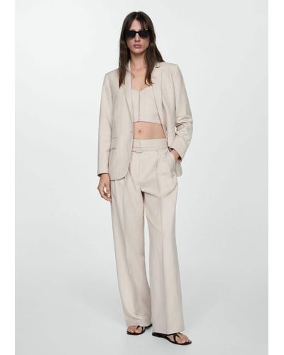 Mango Pinstripe Suit Blazer - White