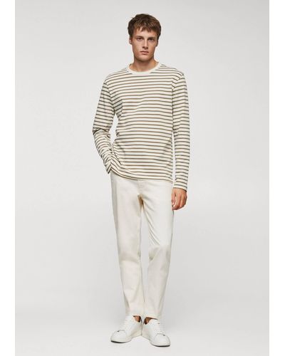 Mango Striped Long Sleeves T-shirt Olive - White