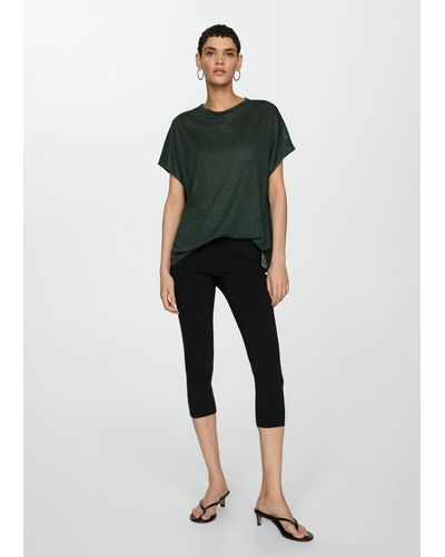 Mango Short-sleeved Linen T-shirt - Green