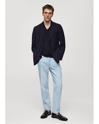 Mango 100% Italian Virgin Wool Slim-fit Suit Jacket Dark - Blue