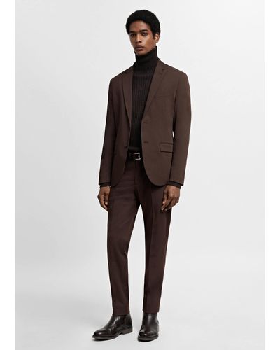 Mango Super Slim-fit Suit Jacket In Stretch Fabric - Brown