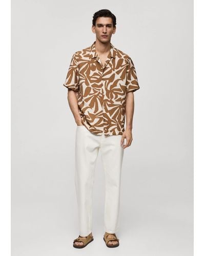Mango Regular-fit Textured Printed Shirt Medium - White