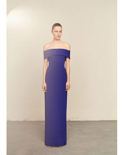 Mango Off-the-shoulder Dress With Slit Detail - Blue