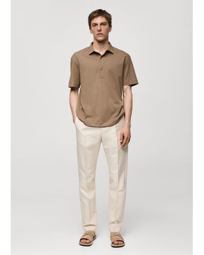Mango 100% Cotton Slim-fit Polo Shirt Medium - Natural