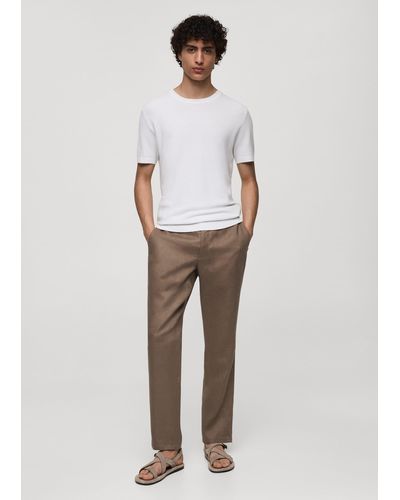 Mango Slim-fit 100% Linen Trousers Medium - White