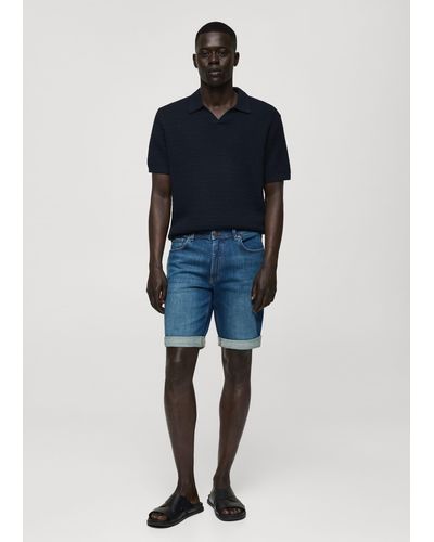 Mango Slim-fit Denim Bermuda Shorts Dark - Blue