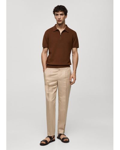 Mango Slim-fit Lyocell Linen Trousers - Natural