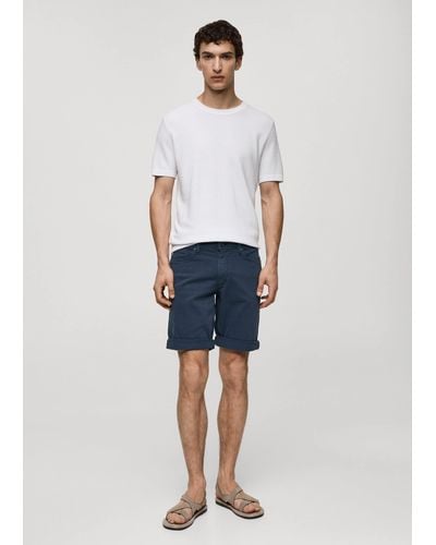 Mango Slim-fit Denim Bermuda Shorts Indigo - White