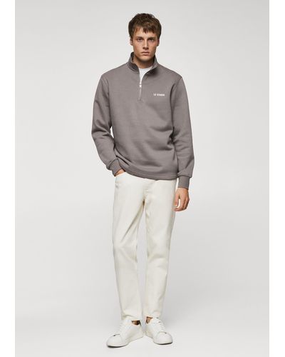 Mango Cotton Sweatshirt With Zip Neck Medium - Grey