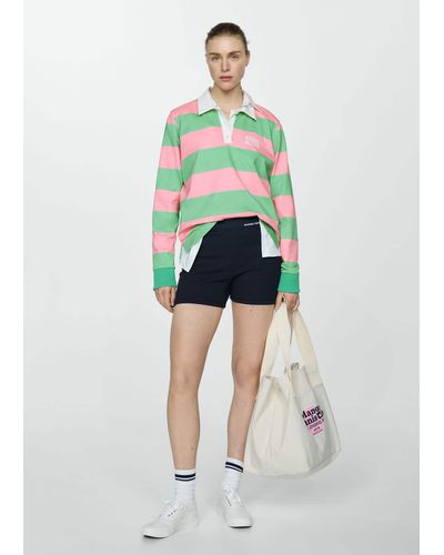 Mango Polo Shirt 100% Cotton Stripes - Pink