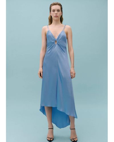 Mango Asymmetrical Satin Dress With Gathered Opening Sky - Blue