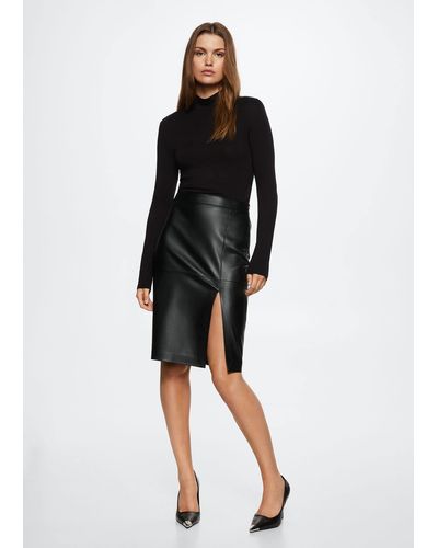 Mango Faux-leather Pencil Skirt - Black