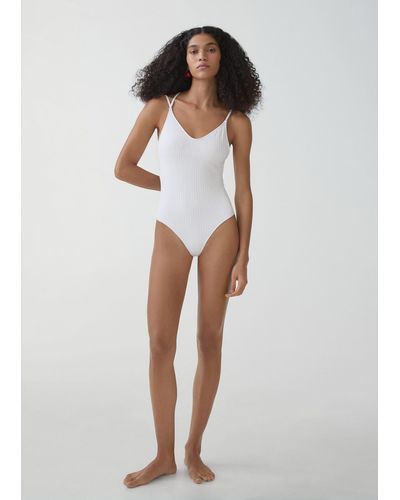 Mango V-neck Swimsuit - White