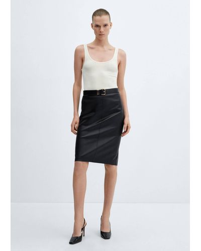 Mango Faux-leather Pencil Skirt - White