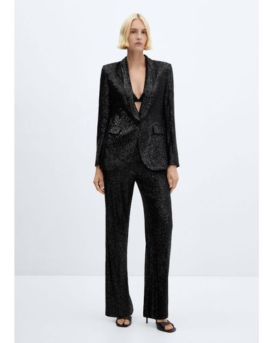 Mango Sequined Suit Trousers - Black