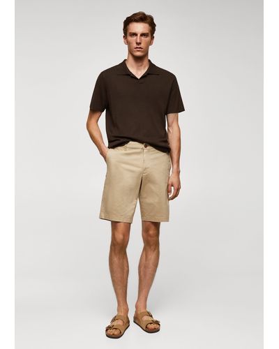 Mango Slim Fit Chino Cotton Bermuda Shorts - Natural