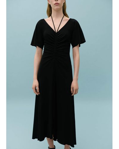 Mango Knitted Dress With Gathered Detail - Black