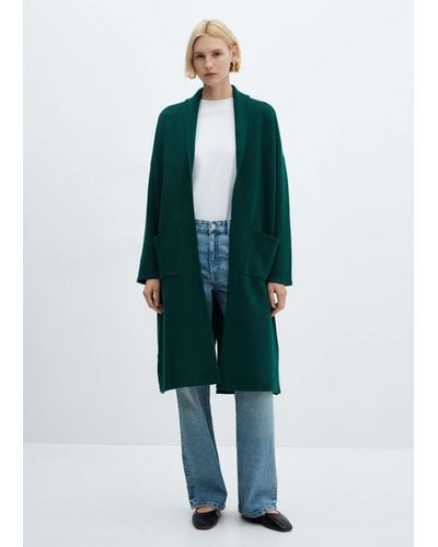 Mango Oversized Knitted Coat With Pockets - Green