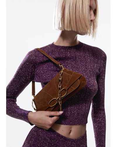 Mango Leather Bag With Metal Handle - Purple