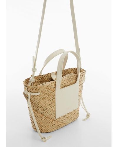 Mango Basket Bag With Studs Detail - White