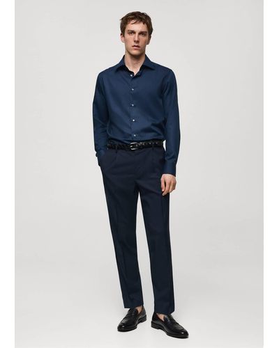 Mango Slim-fit Cotton Shirt Dark - Blue