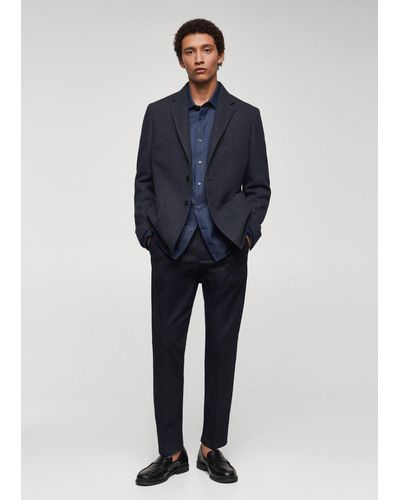 Mango Slim-fit Herringbone Wool Suit Jacket - Blue